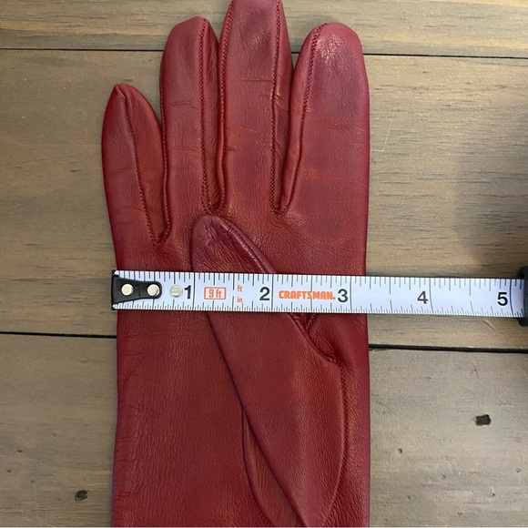 Vintage Super Soft Leather Red Gloves Slit Wrist Designer Classic Timeless - Picture 12 of 13